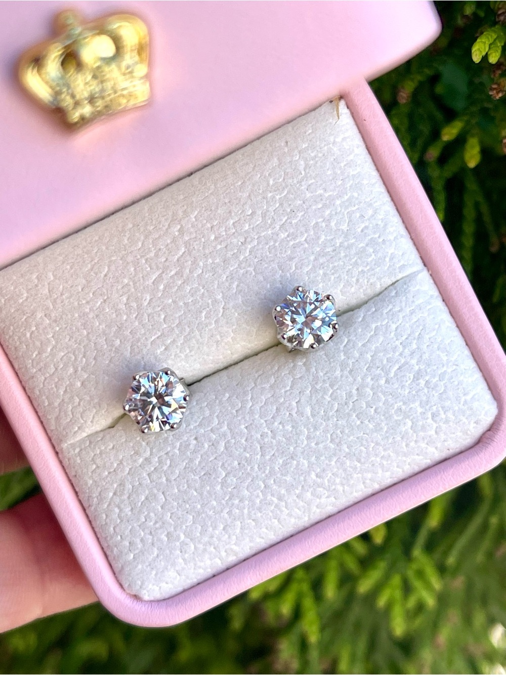 Moissanite Stud Earrings, Sterling Silver 6-Prong, 2CTW